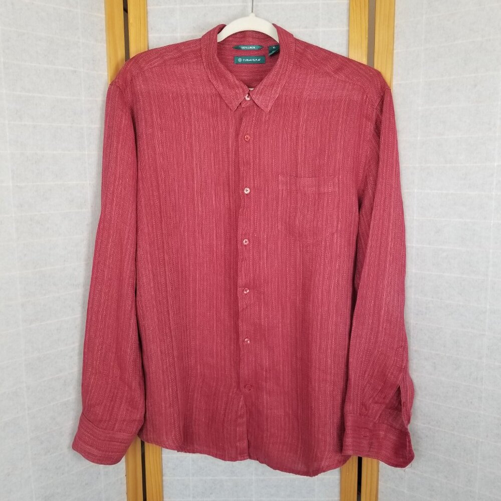 Patriotic Men's Cubavera 100% Linen Shirt Long Sleeve Button Down  Size XL